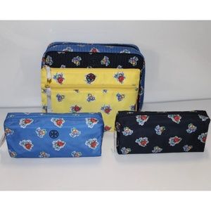 Tory Burch Perry Nylon Print Cosmetic Set- Navy Tea Rose Border
